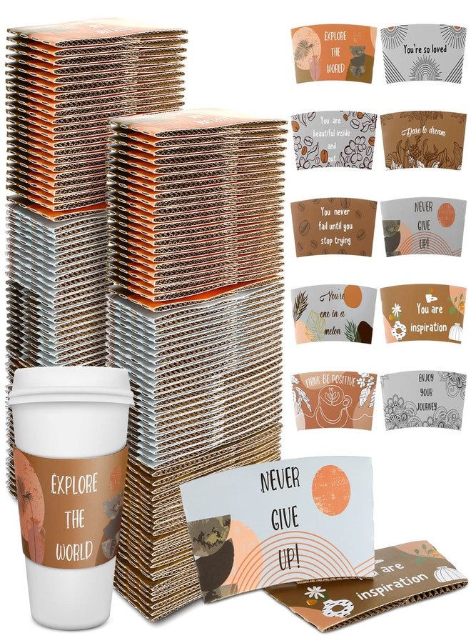 Dingion 500 Pack Coffee Cup Sleeves Corrugated Cardboard Motivational Disposable Sleeve for Inspiring Cold or Hot Beverage Chocolate Coffee Tea, Fits 12oz 16oz Paper Cups - Image 1